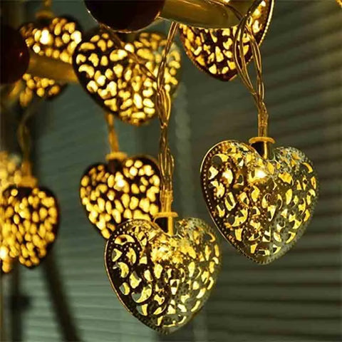 Electric golden heart LED metal string lights for Ramadan and celebration home decoration