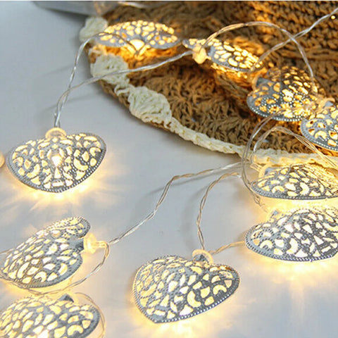 Electric golden heart LED metal string lights for Ramadan and celebration home decoration