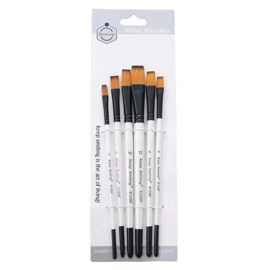 Discover the Keep Smiling 6 Pcs Professional  Flat Paint Brush set, perfect for watercolor, oil, and acrylic painting. Elevate your artistry today!