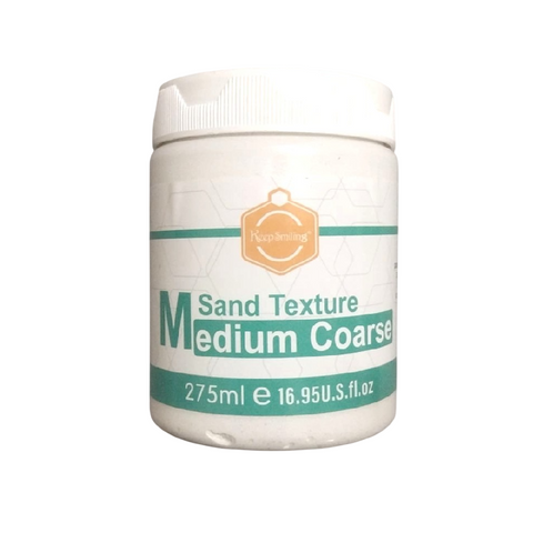 Keep Smiling 275ml Sand Texture Medium Coarse adds bold, gritty texture and 3D effects. Ideal for canvas, wood & mixed media, it creates strong peaks and depth.
