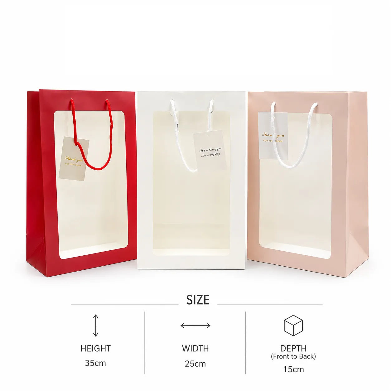 Shop the Luxury Transparent Window Gift Bag with Rope Handle at Qasimstationers.pk. Perfect for flowers, chocolates, and hampers—premium quality at the best price!
