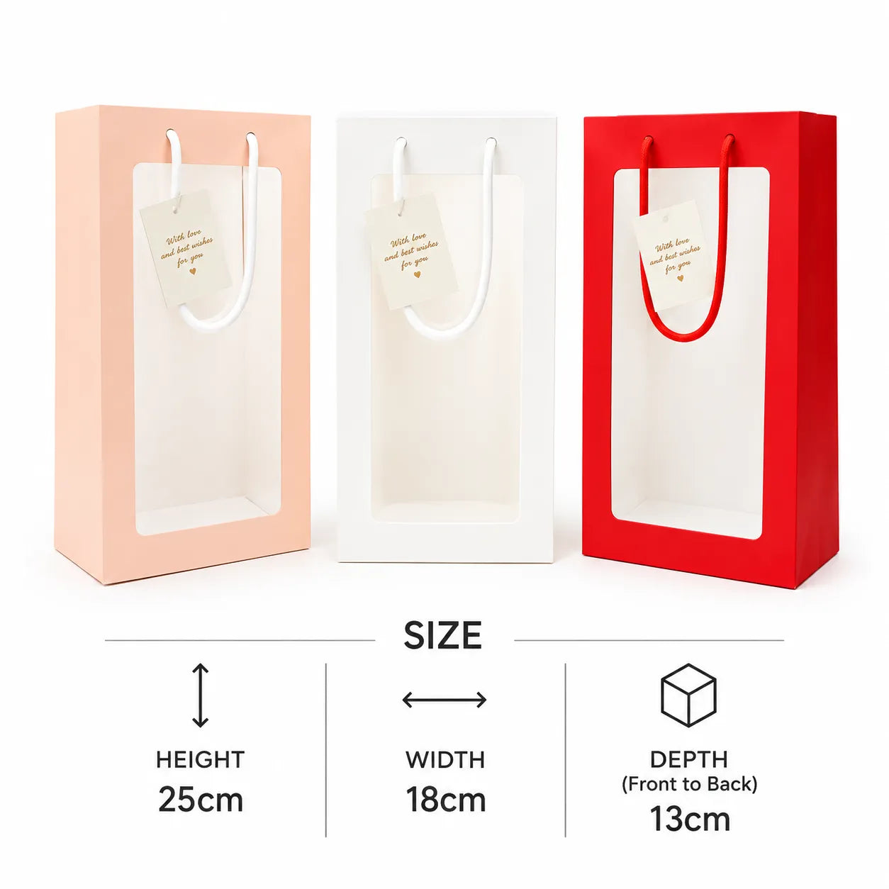 Shop the Luxury Transparent Window Gift Bag with Rope Handle at Qasimstationers.pk. Perfect for presenting flowers, chocolates, and special gifts elegantly.