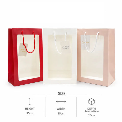 Shop the Luxury Transparent Window Gift Bag with Rope Handle at Qasimstationers.pk. Perfect for flowers, chocolates, and hampers—premium quality at the best price!
