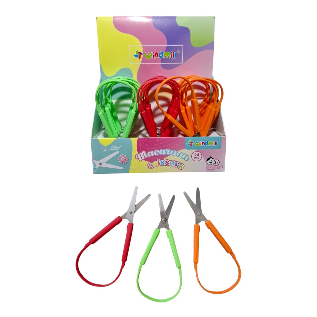 5.5-inch colorful mini loop scissors for children and teens with easy-grip handles, designed for safe use in arts, crafts, and school projects.