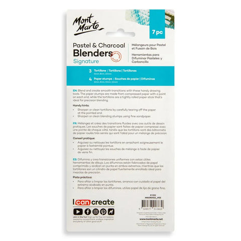 Mont Marte Charcoal Blender Blending Stump Pastels - Pack of 7
