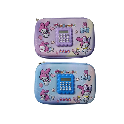 The My Melody 3D Embossed Pencil Case combines fun and functionality! With a built-in calculator and spacious design, it's perfect for school or as a gift.