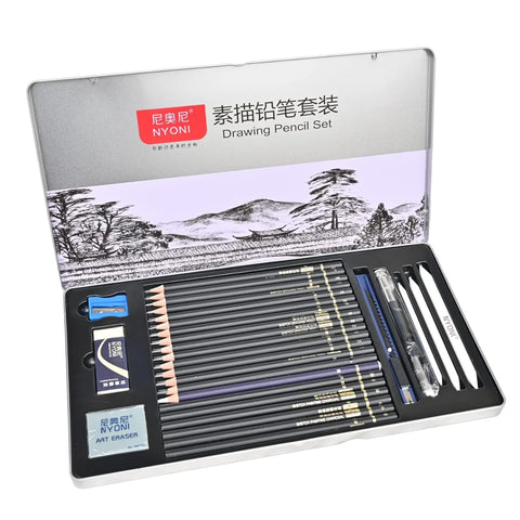 NYONI Sketching Pencils Set, Metal Box Packaging, Including Graphite Pencils Charcoal Pencils Blending Stumps and other tools for drawing set with 29pcs at Best Price in Pakistan. Best Art Supplies, Office & Stationery Store. ✓ Free Delivery ✓ Cash on Delivery ✓ Deals