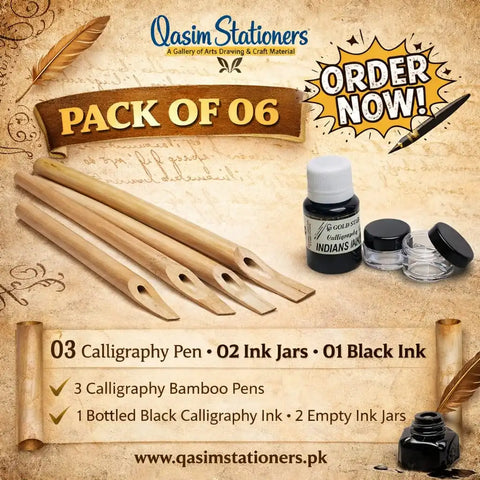 PACK OF 06 - 03 Calligraphy pen 02 Ink jars 01 Black Ink at Best Price in Pakistan. Best Art Supplies, Office & Stationery Store. ✓Free Delivery ✓Cash on Delivery ✓Deals 