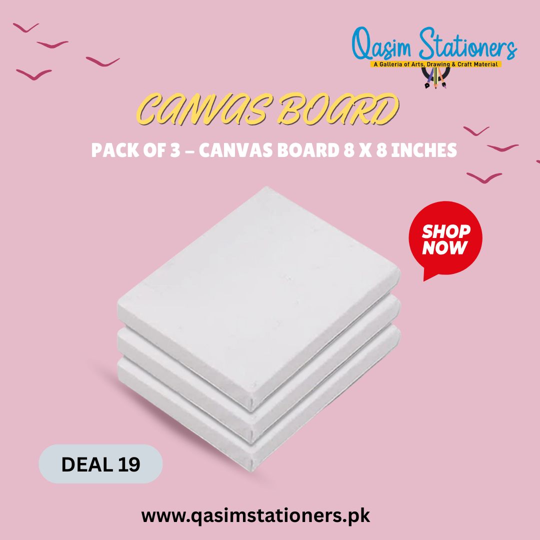 3 Piece of 8x8 Inches White Canvas Board at Best Price in Pakistan. Best Art Supplies, Office & Stationery Store. ✓Free Delivery ✓Cash on Delivery ✓Deals 