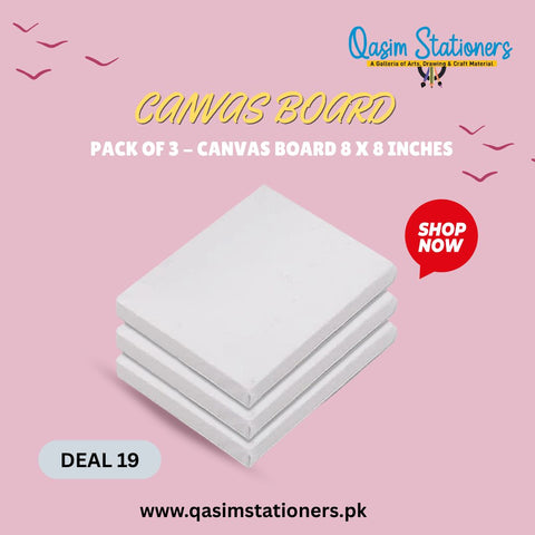 3 Piece of 8x8 Inches White Canvas Board at Best Price in Pakistan. Best Art Supplies, Office & Stationery Store. ✓Free Delivery ✓Cash on Delivery ✓Deals 