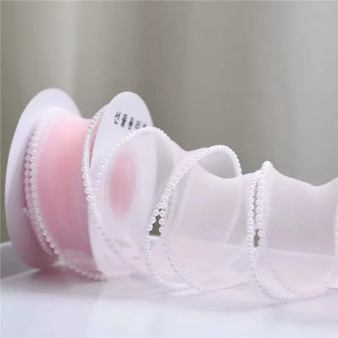 1.5 Inch Organza Ribbon with Beads Wavy Edge Ribbon For Flower Bouquet Gifts Packaging Wedding Party Decoration Sewing Supplies DIY Craft