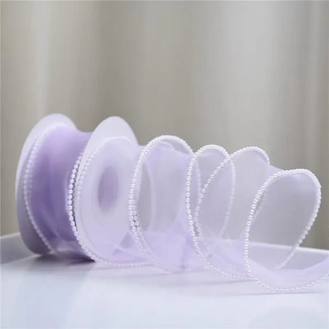 1.5 Inch Organza Ribbon with Beads Wavy Edge Ribbon For Flower Bouquet Gifts Packaging Wedding Party Decoration Sewing Supplies DIY Craft