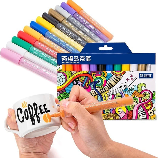 STA Acrylic Paint Marker Pens 12 Colors Art Permanent Markers for DIY Glass, Ceramic, Rock, Wood, Canvas, Metal, Fabric, Highly Pigmented Acrylic Pens Great for Beginners, Hobbyists Professional Artist 12 Colors non toxic liquid marker pens, medium tips, pen tip made of high quality nylon material, excellent written painting experience