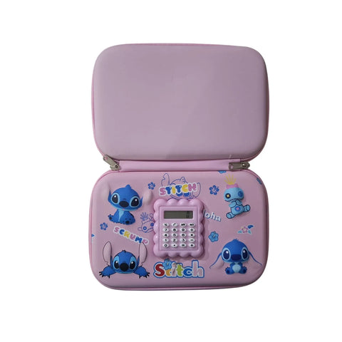 Stitch 3D Pencil Case with Calculator – Embossed Fiber Kids Pouch