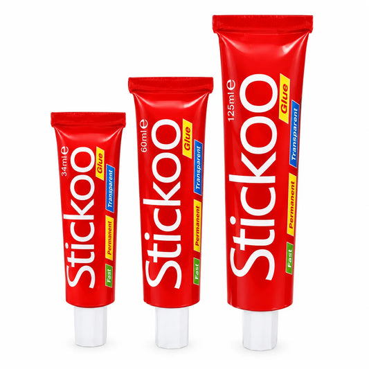 Shop Stickoo Glue Tubes in various sizes (33ml, 60ml, 125ml) for a strong, clear adhesive ideal for all your crafting and school needs at Qasimstationers.pk.