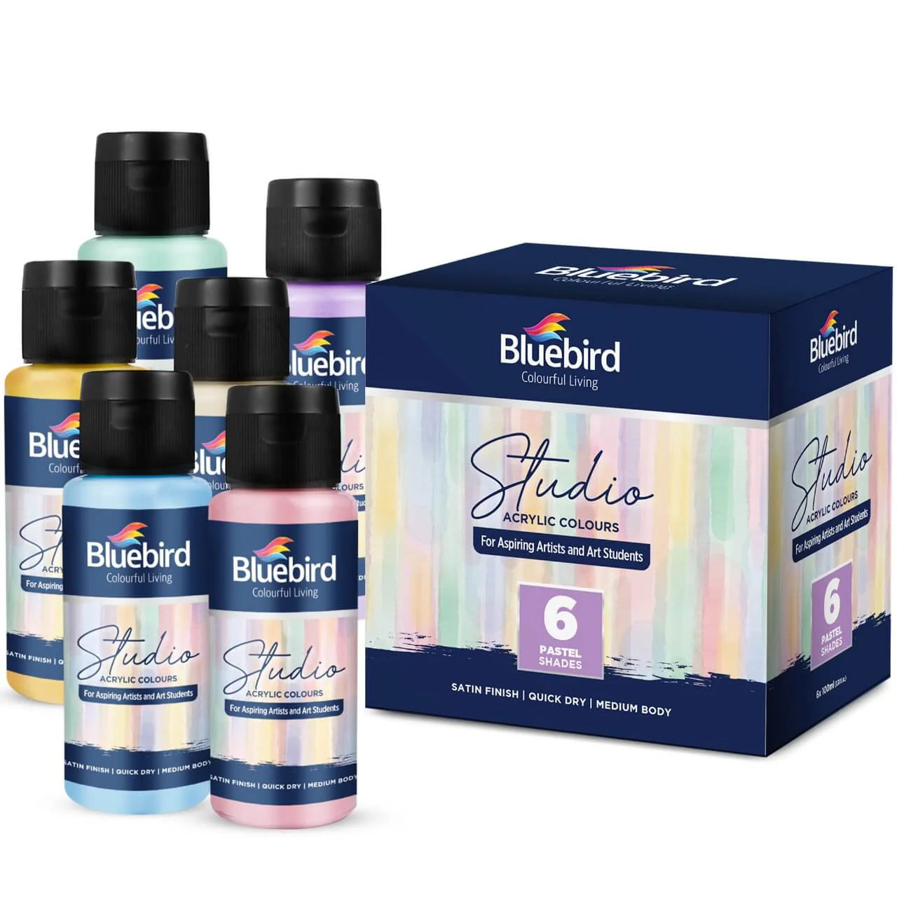 Set of 6 beautiful pastel shades (100ml each) Smooth, creamy texture for easy blending Quick-drying, long-lasting, and fade-resistant Works on canvas, paper, wood, and fabric Ideal for artists, students, and craft lovers Create dreamy, soft-toned masterpieces with this pastel acrylic paint set!