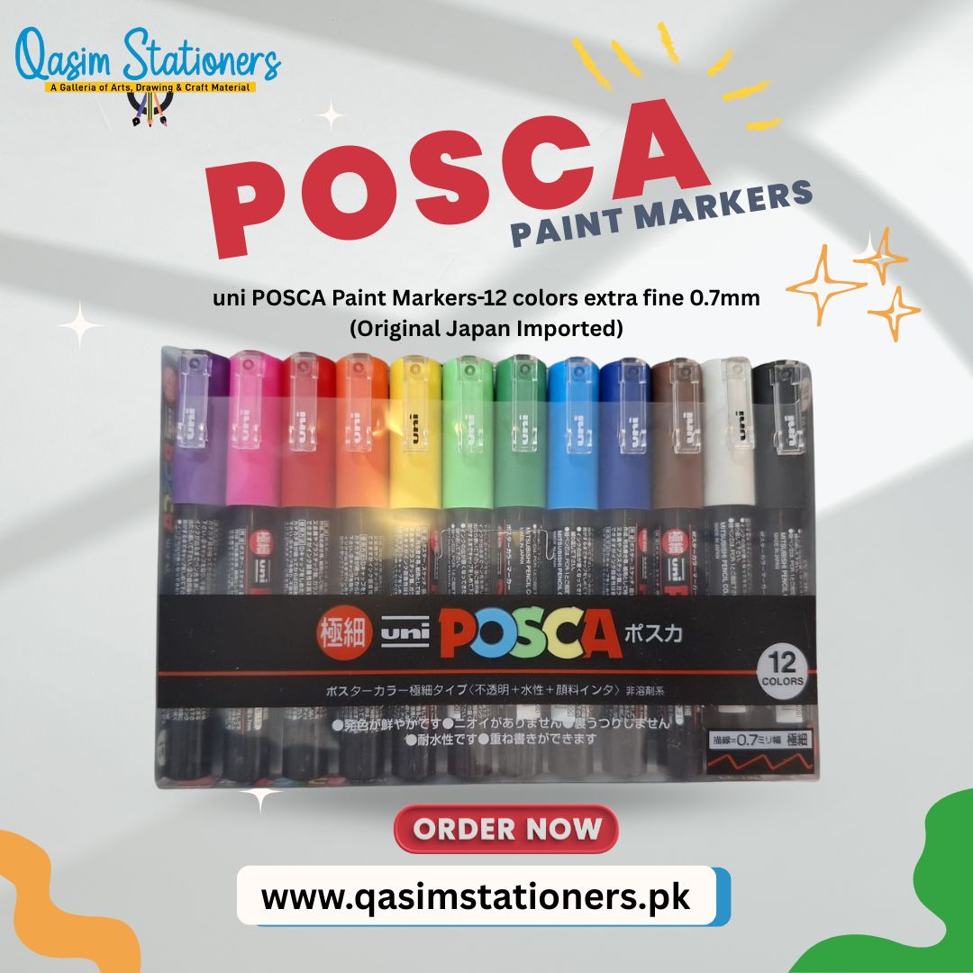 Shop the Uni Posca PC-1M Paint Markers 12 Color Set with extra fine 0.7mm tips—perfect for precise, vibrant artwork on any surface. Ideal for artists, crafters & hobbyists.