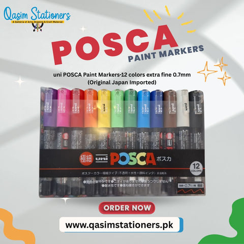 Shop the Uni Posca PC-1M Paint Markers 12 Color Set with extra fine 0.7mm tips—perfect for precise, vibrant artwork on any surface. Ideal for artists, crafters & hobbyists.