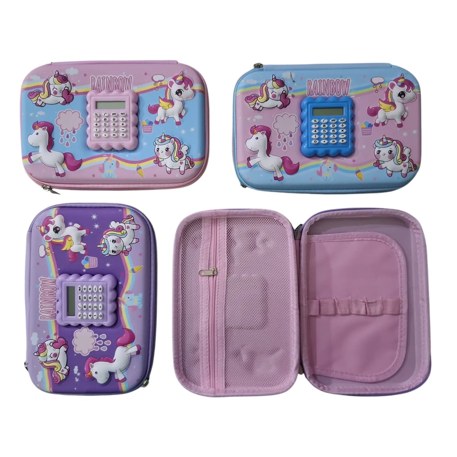 Shop the Unicorn 3D Pencil Case with Calculator at Qasimstationers.pk. This stylish embossed fiber pouch is ideal for kids and available at unbeatable prices!