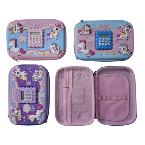 Shop the Unicorn 3D Pencil Case with Calculator at Qasimstationers.pk. This stylish embossed fiber pouch is ideal for kids and available at unbeatable prices!