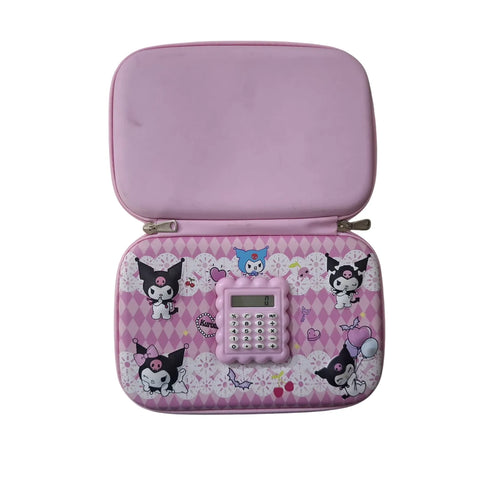 Kuromi 3D Pencil Case with Calculator – Embossed Fiber Kids Pouch
