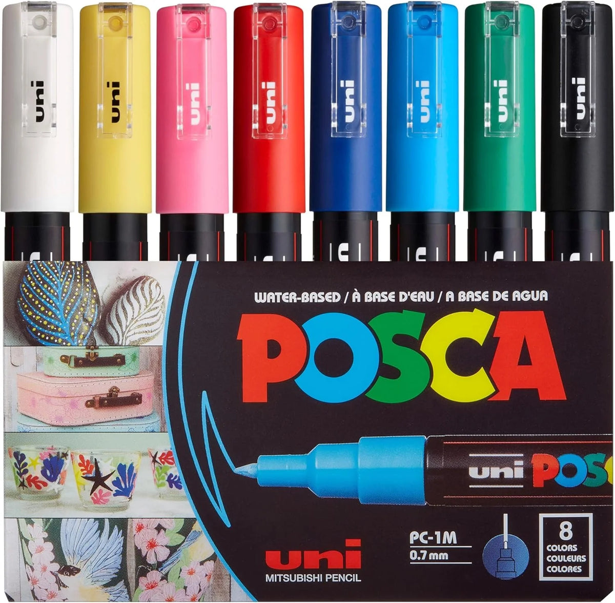 Uni Posca PC-1M Paint Markers - Extra Fine Tip - 8 / 12 Color Set - 0.7 mm