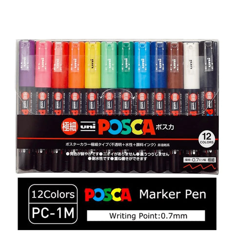 Uni Posca PC-1M Paint Markers - Extra Fine Tip - 8 / 12 Color Set - 0.7 mm