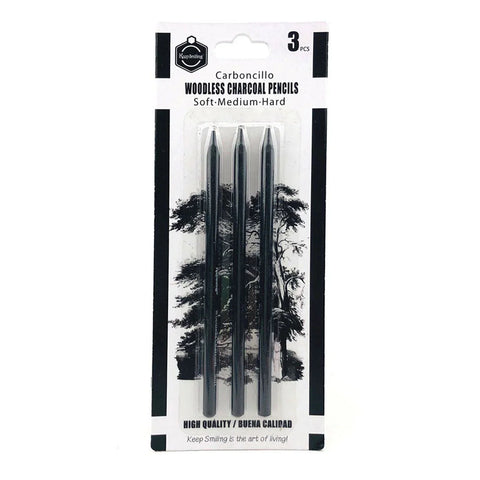This set of 3 white charcoal pencils are ideal for use on dark or tinted paper and can also be used in conjunction with other drawing media, professional quality White pencils is an essential addition to your collection Black Charcoal Pencils Soft, Medium and Hard White Charcoal Pencils Medium  Body Material Laquer