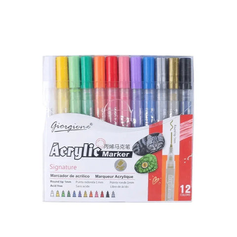 Giorgione Permanent Acrylic Paint Markers Set For Wood, Metal, Cardboard, Glass, Canvas 12/24